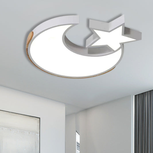 Lovely White LED Ceiling Light Star and Moon Acrylic Flushmount Light for Study Room White Clearhalo 'Ceiling Lights' 'Close To Ceiling Lights' 'Close to ceiling' 'Flush mount' Lighting' 194788