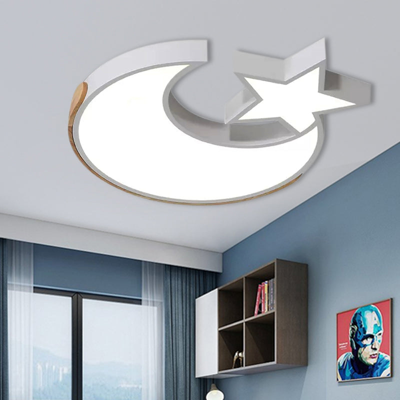 Lovely White LED Ceiling Light Star and Moon Acrylic Flushmount Light for Study Room Clearhalo 'Ceiling Lights' 'Close To Ceiling Lights' 'Close to ceiling' 'Flush mount' Lighting' 194789