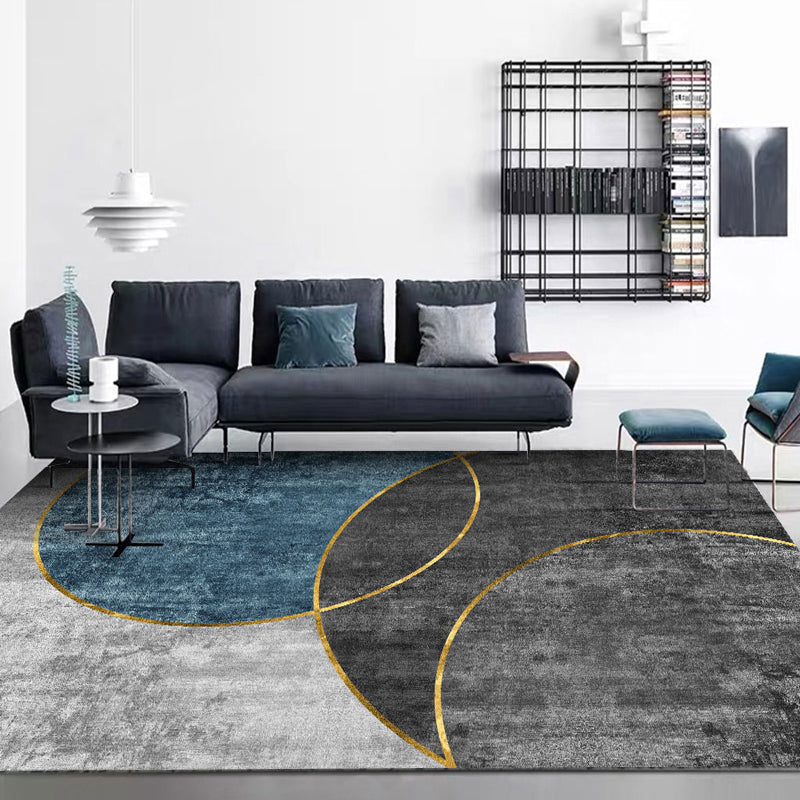 Modern Guest Room Rug Dark Overlapping Geometric Shapes Carpet Polyester Anti-Slip Backing Rug Blue Clearhalo 'Area Rug' 'Modern' 'Rugs' Rug' 1947900