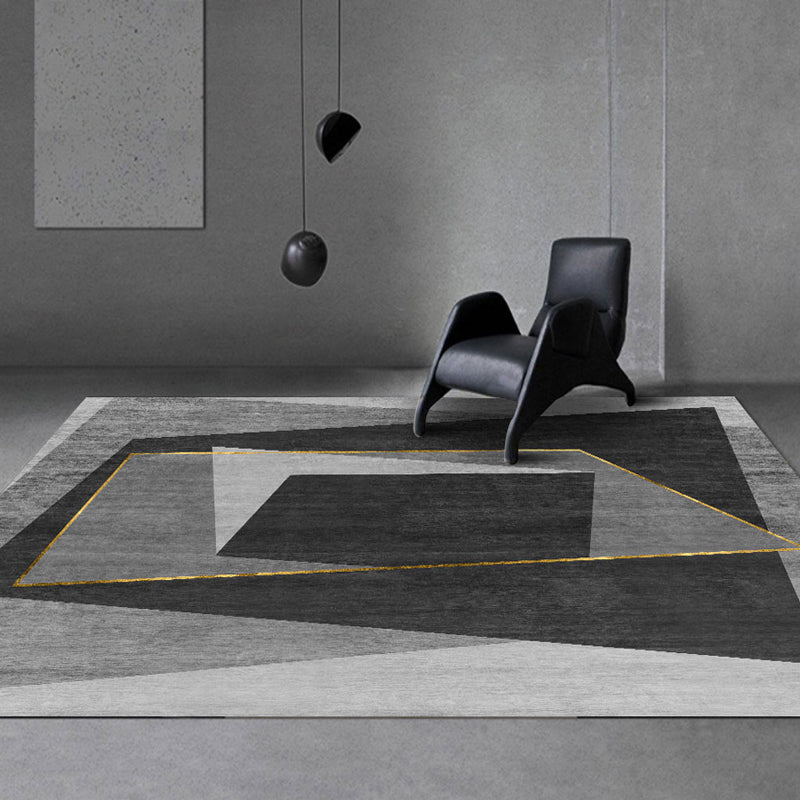 Modern Guest Room Rug Dark Overlapping Geometric Shapes Carpet Polyester Anti-Slip Backing Rug Grey Clearhalo 'Area Rug' 'Modern' 'Rugs' Rug' 1947906