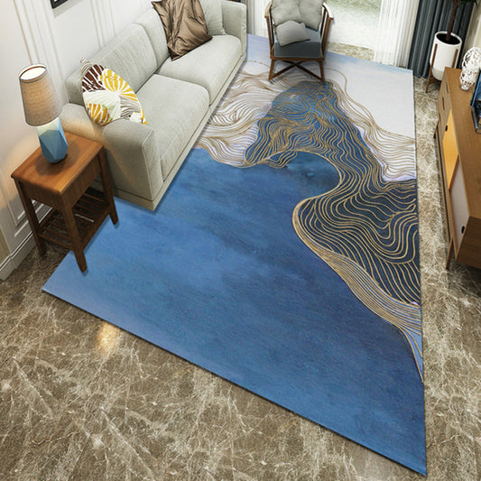 Modern Style Area Rug Blue Polyester Machine Washable Area Rug with Abstract Pattern for Living Room Blue Clearhalo 'Area Rug' 'Modern' 'Rugs' Rug' 1947936