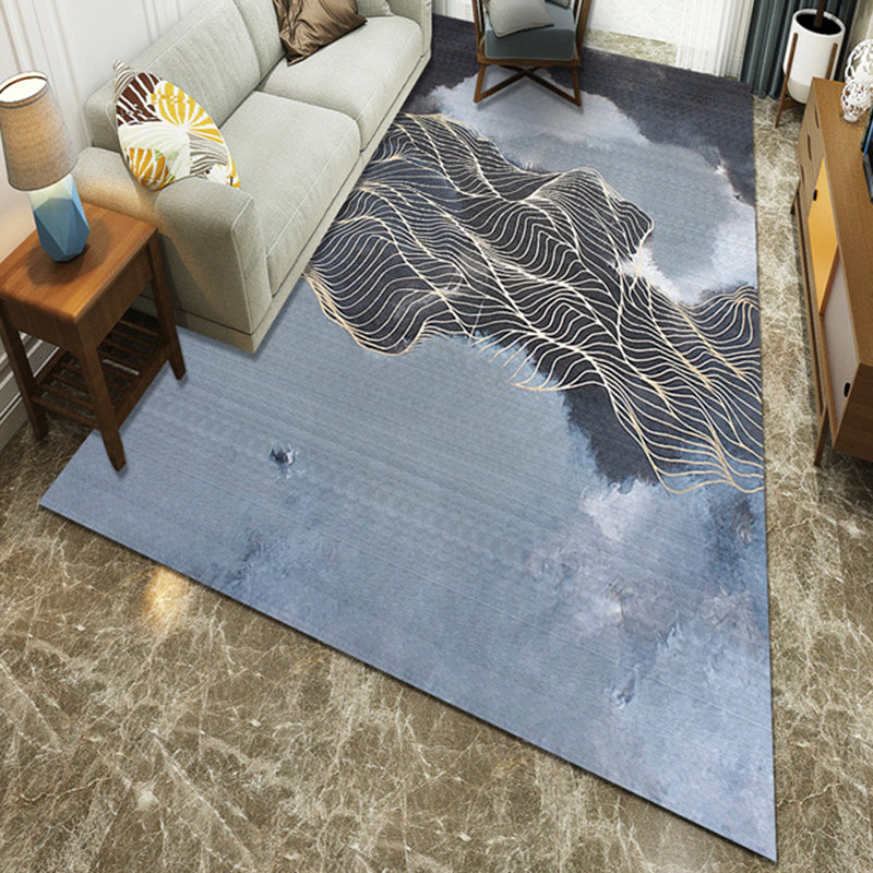 Blue Washable Polyester Area Rug with Ink Painting Pattern Modern Style Indoor Area Rug Blue Clearhalo 'Area Rug' 'Modern' 'Rugs' Rug' 1947941