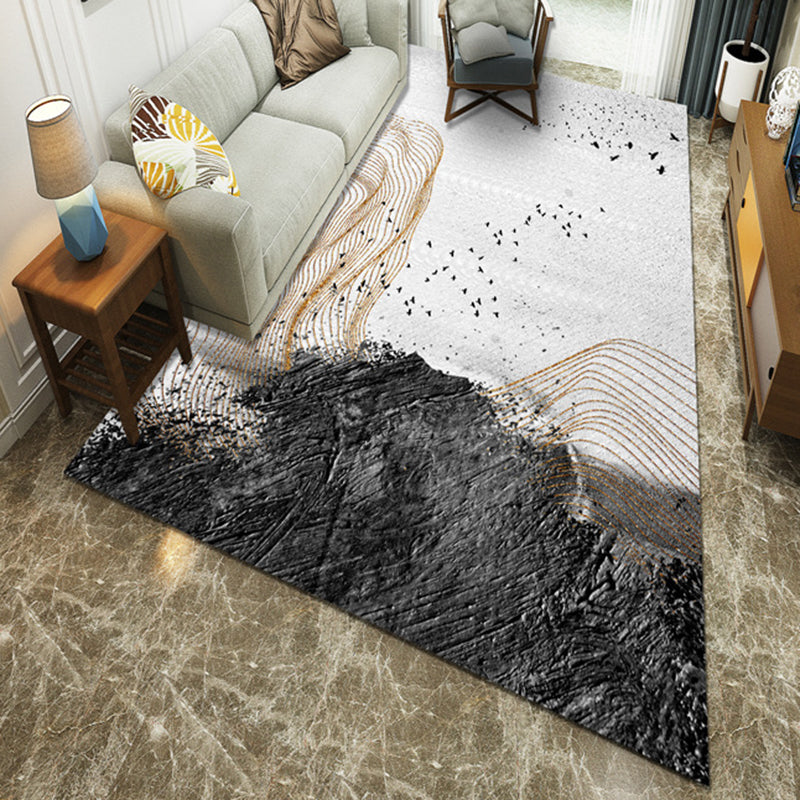 Modernist Gray Polyester Rug with Ink Painting Design Washable Area Rug for Indoor Grey Clearhalo 'Area Rug' 'Modern' 'Rugs' Rug' 1947956