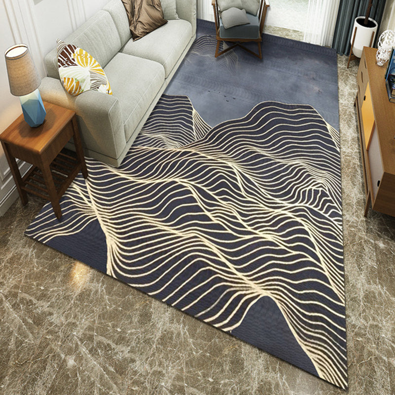 Blue Modern Style Polyester Area Rug with Curved Line Pattern Washable Living Room Area Rug Blue Clearhalo 'Area Rug' 'Modern' 'Rugs' Rug' 1947962