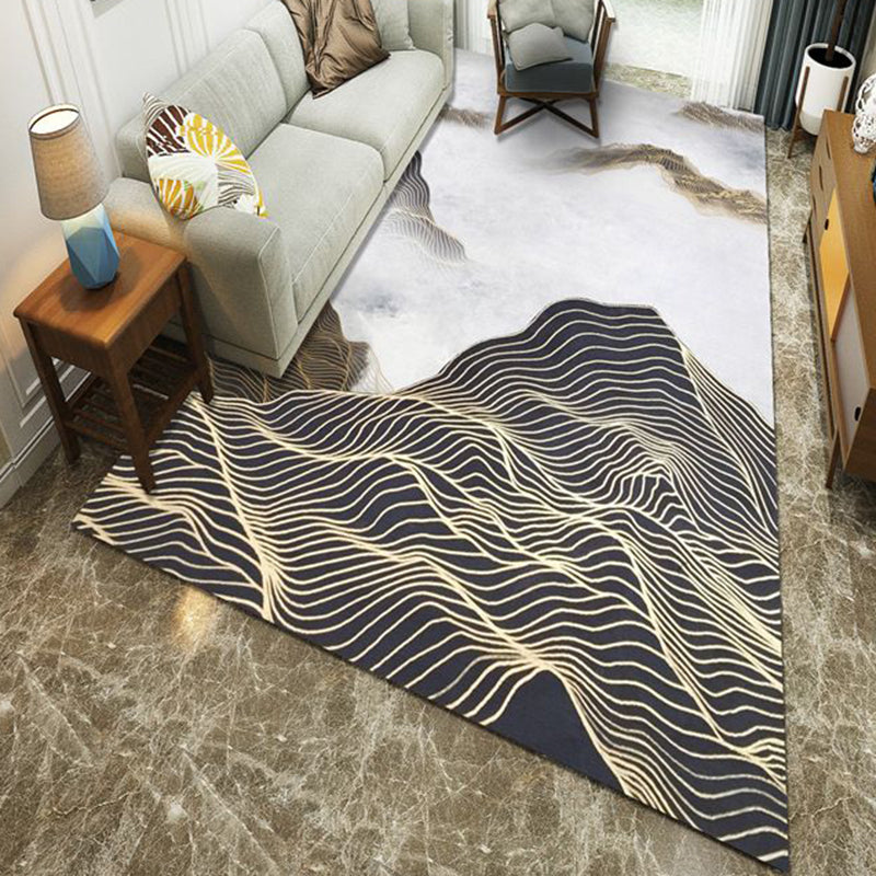 Ink Painting Modern Style Polyester Area Rug with Curved Line Rug Dark Color for Room Ivory Clearhalo 'Area Rug' 'Modern' 'Rugs' Rug' 1947972