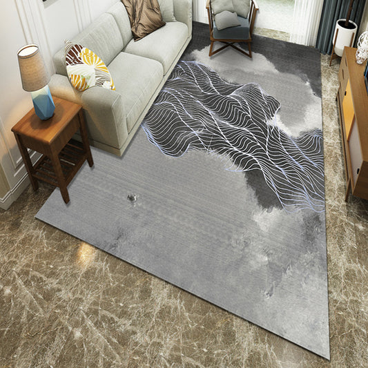 Simple Style Gray Polyester Area Rug Ink Painting with Gold Curved Line Washable Rug for Living Room Grey Clearhalo 'Area Rug' 'Modern' 'Rugs' Rug' 1947978