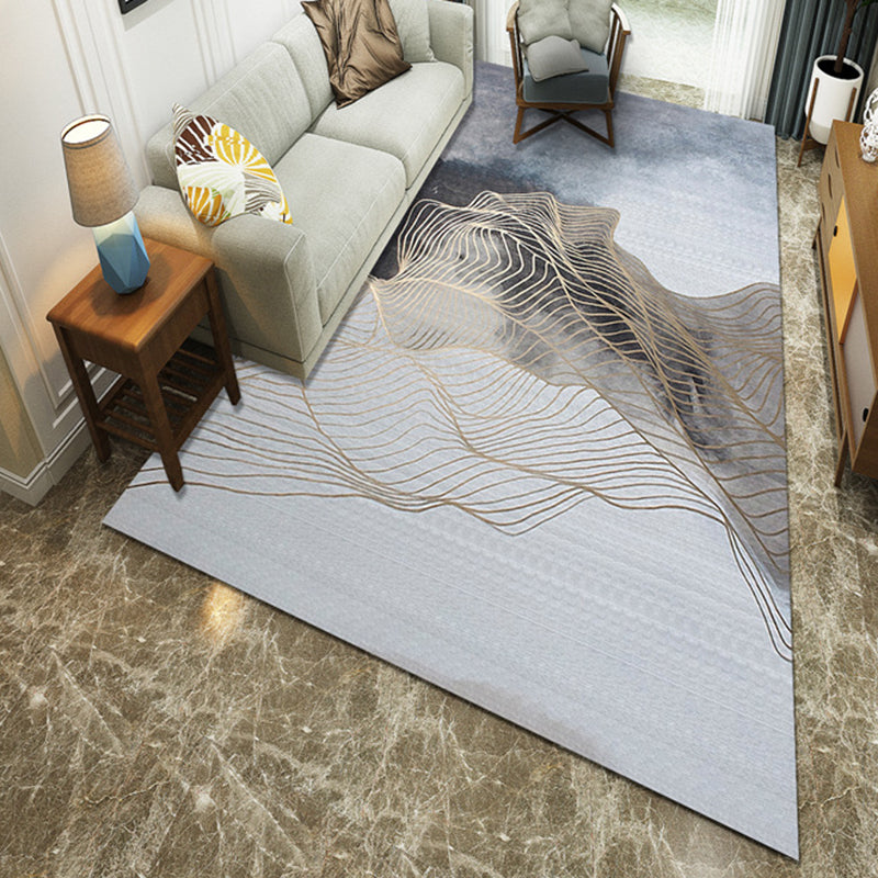 Gold Line Ink Painting Washable Gray Polyester Area Rug Modernism Bedroom Area Rug Grey Clearhalo 'Area Rug' 'Modern' 'Rugs' Rug' 1947993