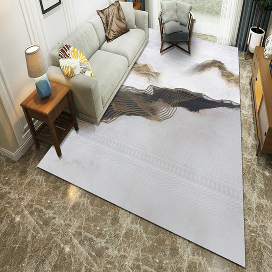 Polyester Modernist Gray Area Rug with Ink Paint and Gold Line Machine Washable Rug for Living Room Grey Clearhalo 'Area Rug' 'Modern' 'Rugs' Rug' 1947998