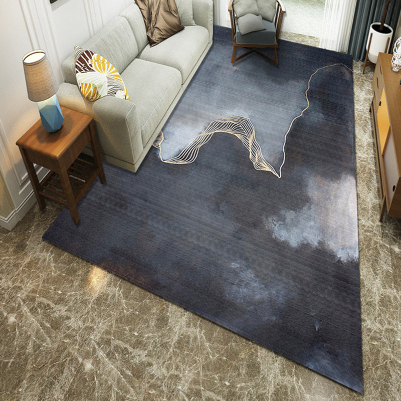 Dark Blue Polyester Modernism Area Rug with Abstract Pattern Machine Washable Room Rug Dark Blue Clearhalo 'Area Rug' 'Modern' 'Rugs' Rug' 1948014