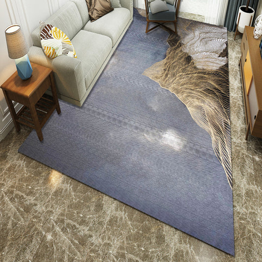 Polyester Blue Modern Style Washable Area Rug with Line Mountain Pattern Area Rug for Living Room Blue Clearhalo 'Area Rug' 'Modern' 'Rugs' Rug' 1948019