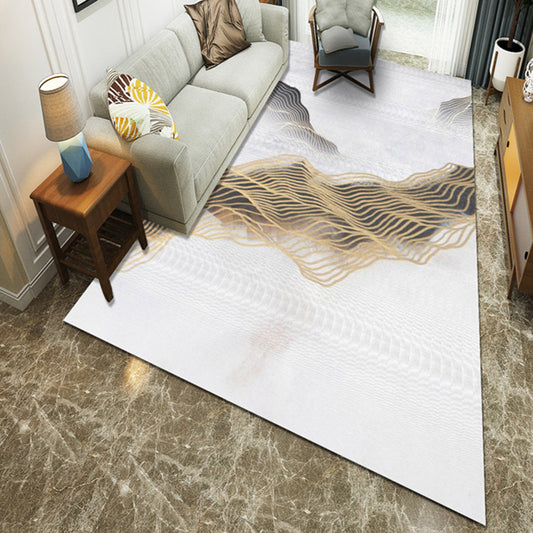 Modern Style Area Rug with Golden Curved Line Pattern Washable Polyester Rug for Living Room Gold A Clearhalo 'Area Rug' 'Modern' 'Rugs' Rug' 1948024