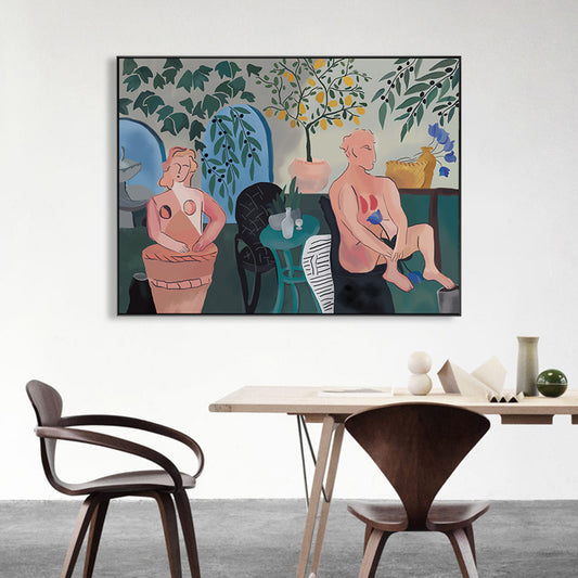 Naaktparen muurkunst funky creatieve figuur tekenen canvas print in bruin voor thuis