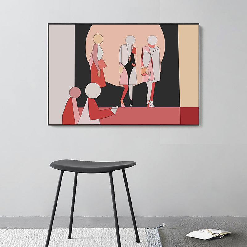 Geometric Human Figure Drawing Canvas Pop Art Textured Wall Decor in Red for Living Room Clearhalo 'Arts' 'Canvas Art' 1948178