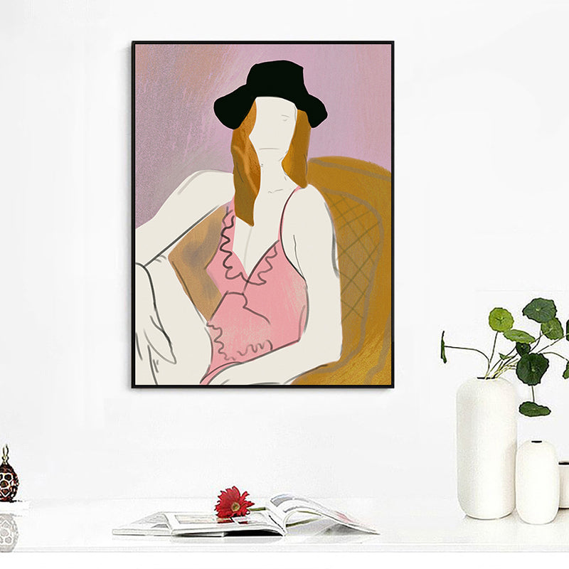 Girl in the Bodysuit Art Print Pink Funky Wall Decor for Bedroom, Multiple Sizes Available Pink Clearhalo 'Arts' 'Canvas Art' 1948185