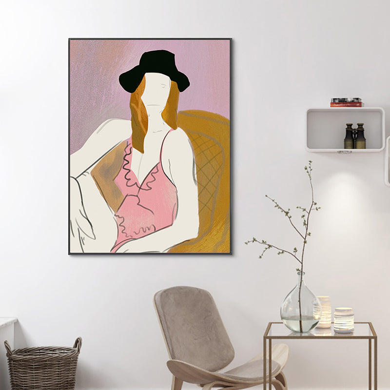 Girl in the Bodysuit Art Print Pink Funky Wall Decor for Bedroom, Multiple Sizes Available Clearhalo 'Arts' 'Canvas Art' 1948186