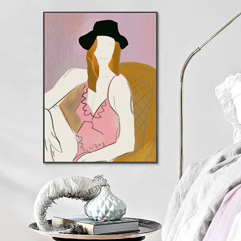 Girl in the Bodysuit Art Print Pink Funky Wall Decor for Bedroom, Multiple Sizes Available Clearhalo 'Arts' 'Canvas Art' 1948187