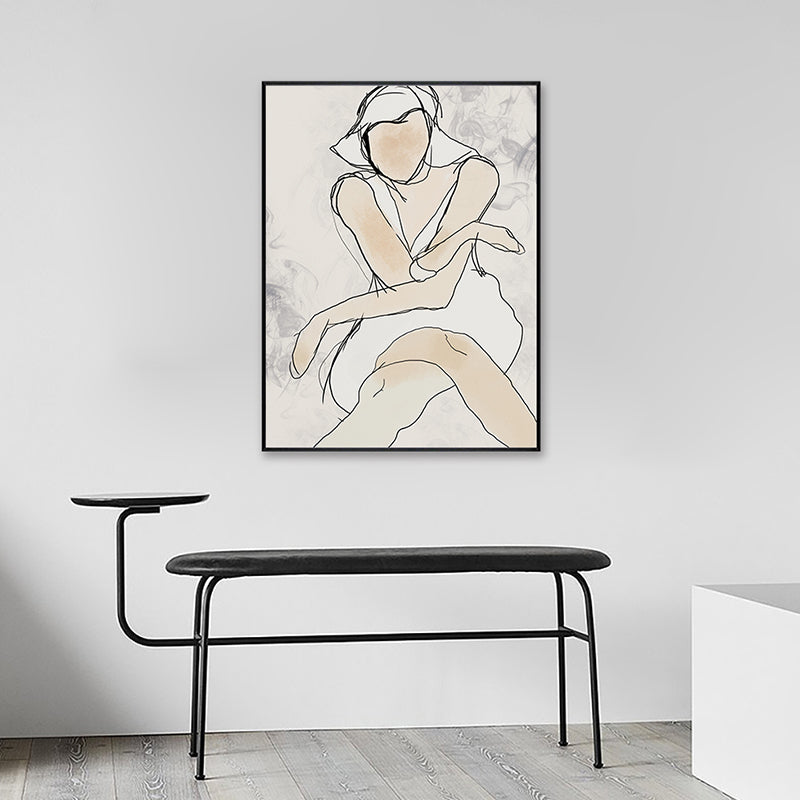 White Line Art Woman Canvas Print Figure Minimalist Textured Wall Decor for Bedroom White Clearhalo 'Arts' 'Canvas Art' 1948193