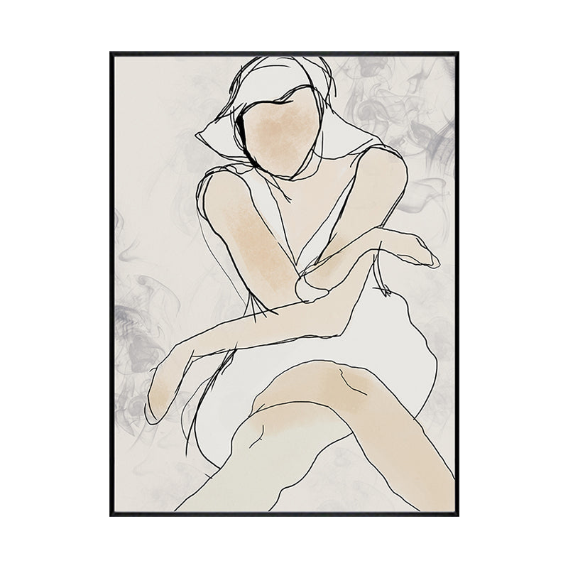 White Line Art Woman Canvas Print Figure Minimalist Textured Wall Decor for Bedroom Clearhalo 'Arts' 'Canvas Art' 1948196