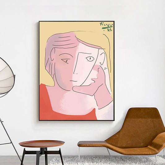 Line Drawing Woman Portrait Art Print White Minimalistic Canvas Print for Bedroom Clearhalo 'Arts' 'Canvas Art' 1948238