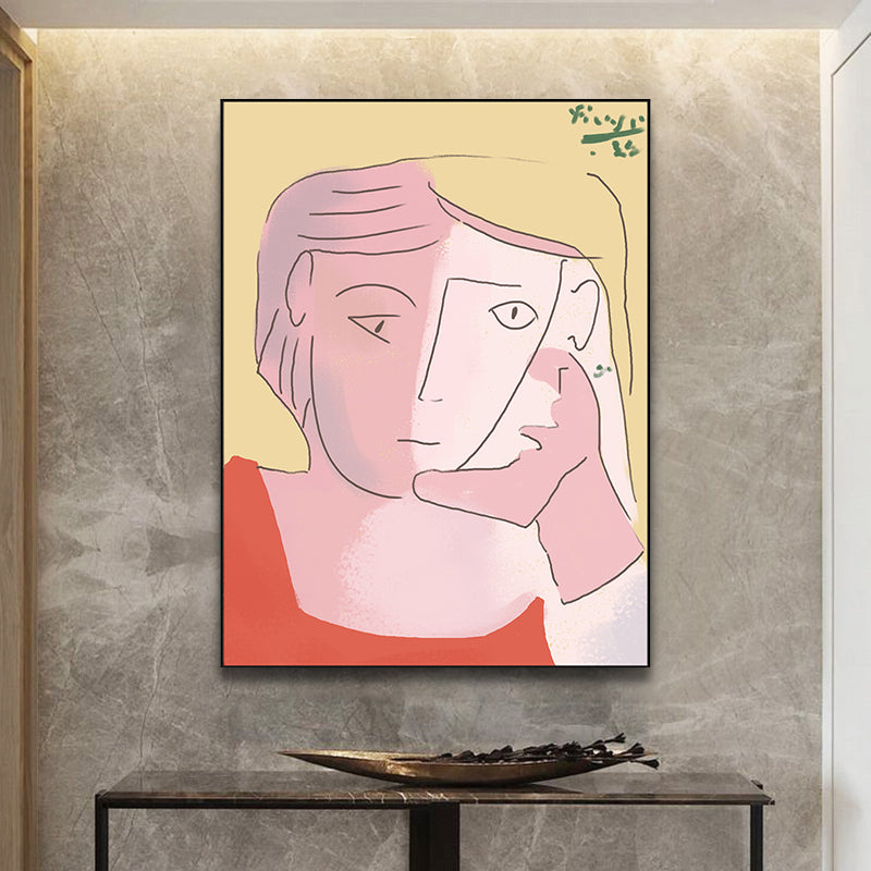 Line Drawing Woman Portrait Art Print White Minimalistic Canvas Print for Bedroom Clearhalo 'Arts' 'Canvas Art' 1948239