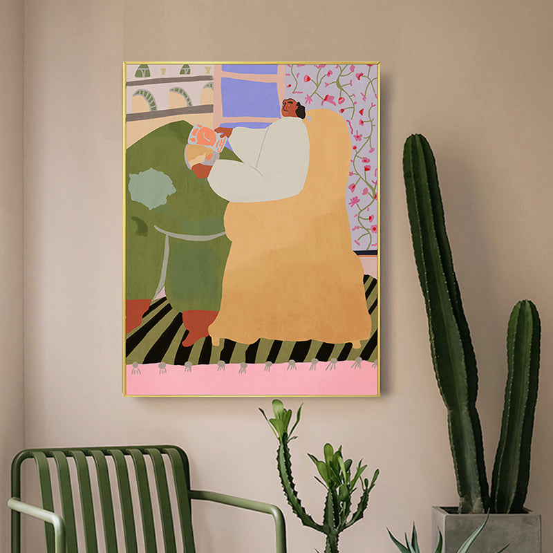 Illustrated Courtyard View Canvas Art Pastel Funky Wall Decor for House Interior Yellow Clearhalo 'Arts' 'Canvas Art' 1948261