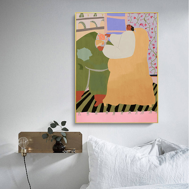 Illustrated Courtyard View Canvas Art Pastel Funky Wall Decor for House Interior Clearhalo 'Arts' 'Canvas Art' 1948262