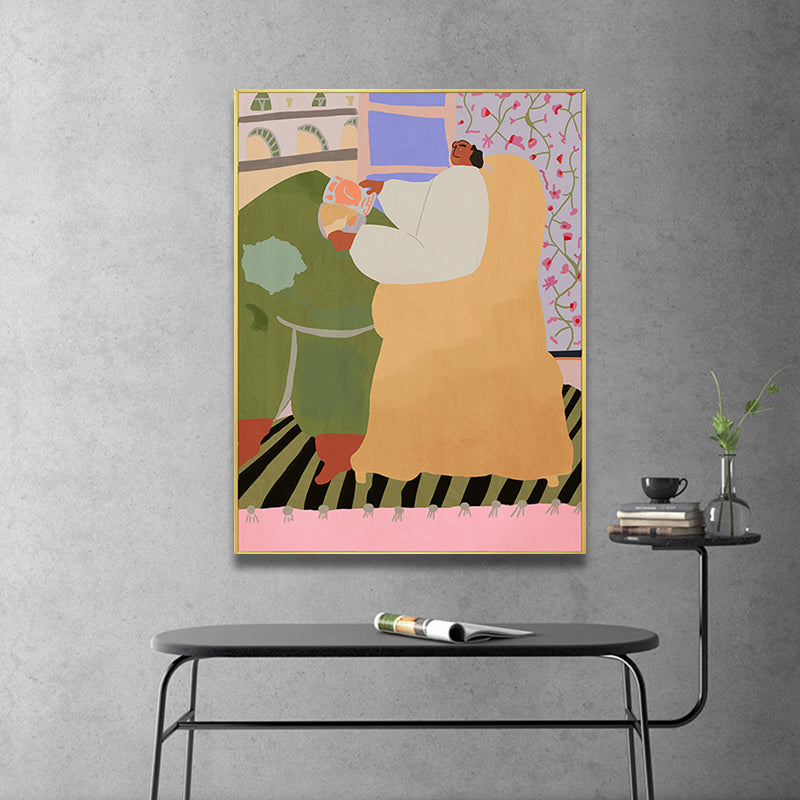 Illustrated Courtyard View Canvas Art Pastel Funky Wall Decor for House Interior Clearhalo 'Arts' 'Canvas Art' 1948263