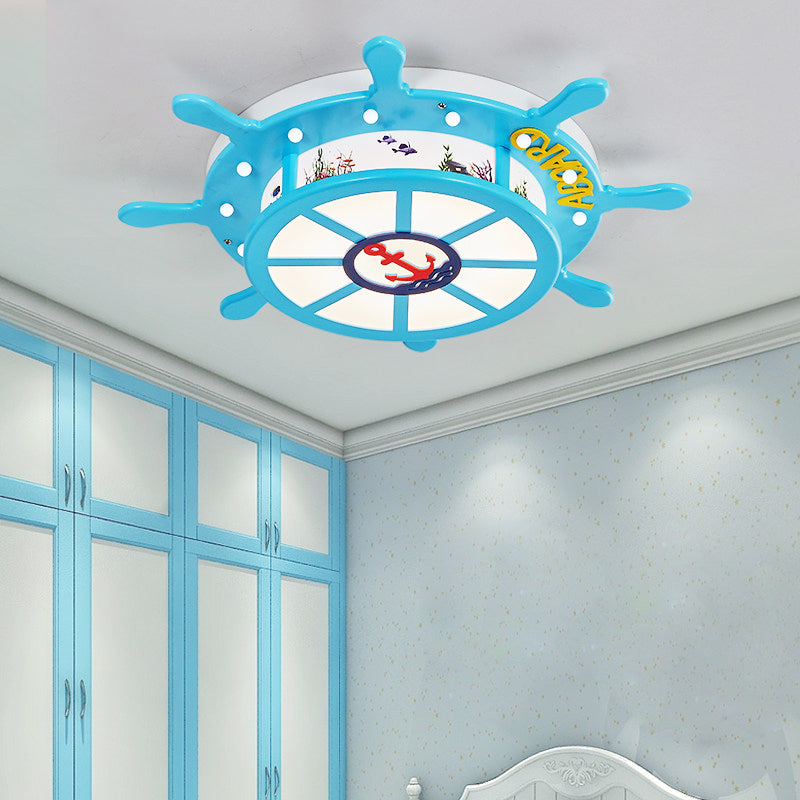 Rudder Boys Bedroom Ceiling Lamp Acrylic Nautical Style Flush Ceiling Light in Blue Blue Clearhalo 'Ceiling Lights' 'Close To Ceiling Lights' 'Close to ceiling' 'Flush mount' Lighting' 194827