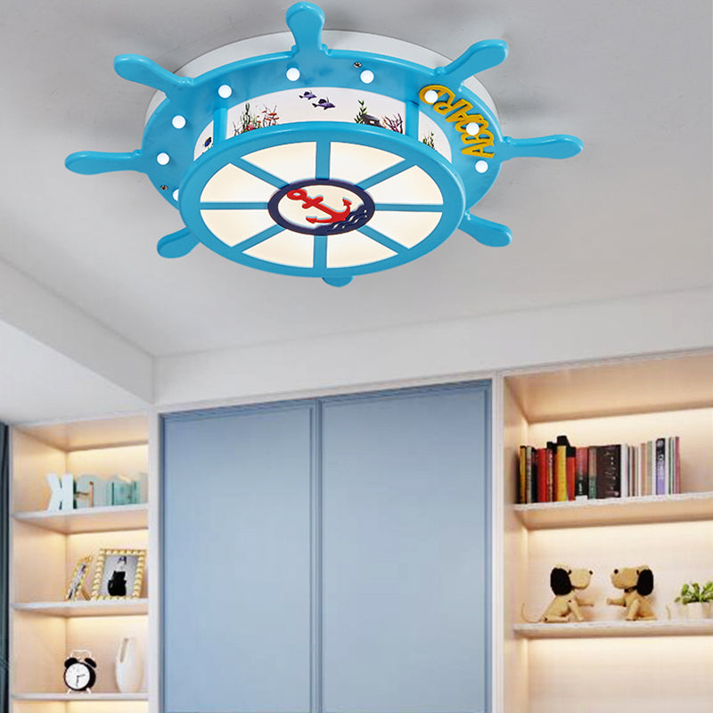 Rudder Boys Bedroom Ceiling Lamp Acrylic Nautical Style Flush Ceiling Light in Blue Blue Warm Clearhalo 'Ceiling Lights' 'Close To Ceiling Lights' 'Close to ceiling' 'Flush mount' Lighting' 194828