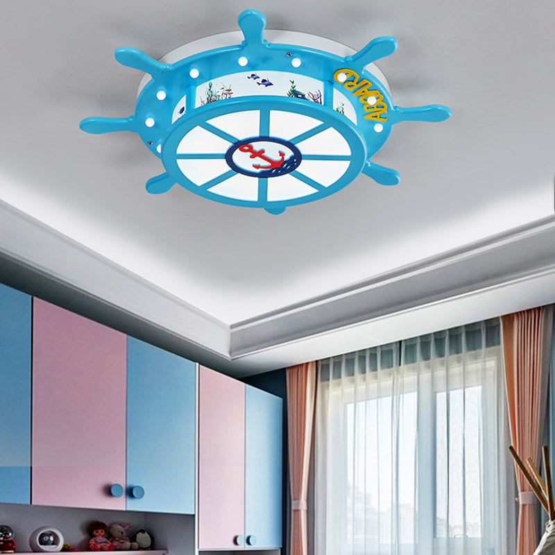 Rudder Boys Bedroom Ceiling Lamp Acrylic Nautical Style Flush Ceiling Light in Blue Clearhalo 'Ceiling Lights' 'Close To Ceiling Lights' 'Close to ceiling' 'Flush mount' Lighting' 194829