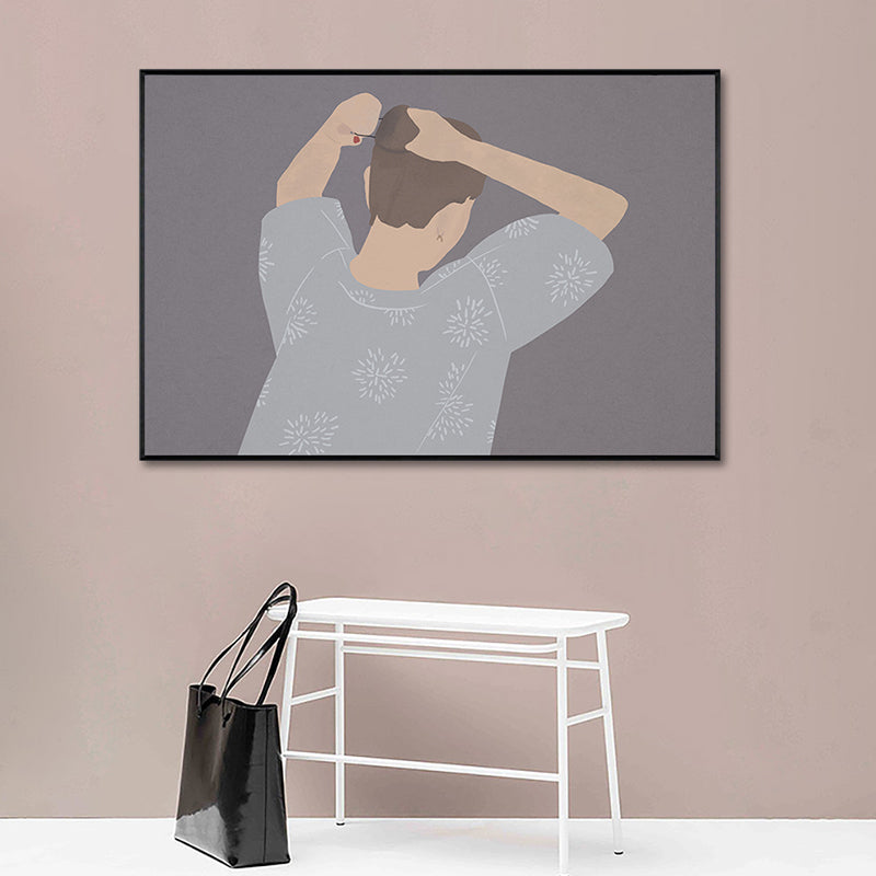 Illustration Pop Art Canvas Print with Figure Pattern in Dark Color for Living Room Grey Clearhalo 'Arts' 'Canvas Art' 1948349