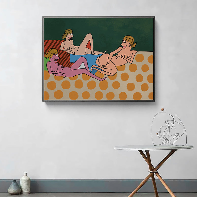 Pastel Nude Woman Wall Art Comics Figures Funky Textured Canvas Print for Bedroom Nude Clearhalo 'Arts' 'Canvas Art' 1948369