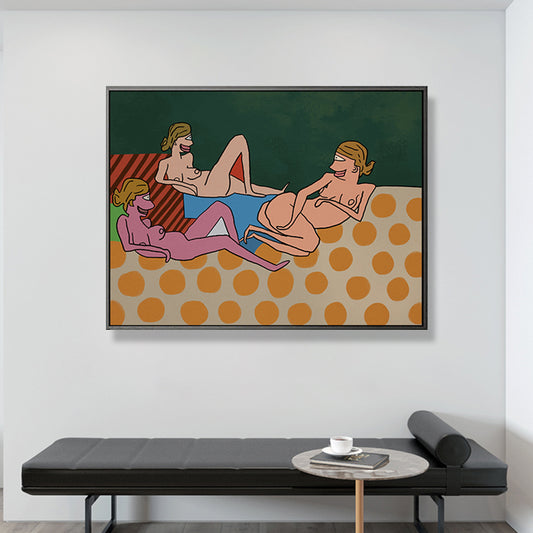 Pastel Nude Woman Wall Art Comics Figures Funky Textured Canvas Print for Bedroom Clearhalo 'Arts' 'Canvas Art' 1948371