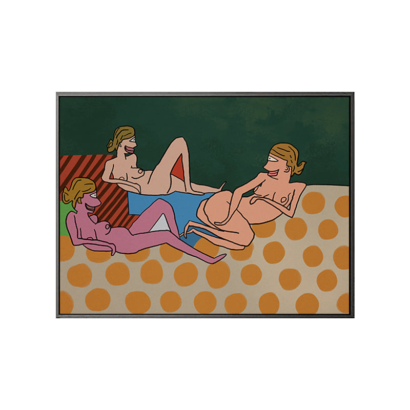 Pastel Nude Woman Wall Art Comics Figures Funky Textured Canvas Print for Bedroom Clearhalo 'Arts' 'Canvas Art' 1948372