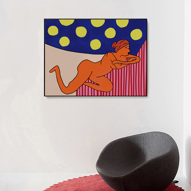 Pastel Nude Woman Wall Art Comics Figures Funky Textured Canvas Print for Bedroom Orange Clearhalo 'Arts' 'Canvas Art' 1948377