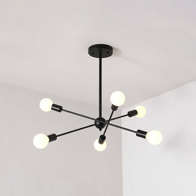 Bare Bulb Ceiling Chandelier Vintage Metal Suspension Chandelier Pendant Light in Black 6 Black Clearhalo 'Ceiling Lights' 'Chandeliers' 'Modern Chandeliers' 'Modern' Lighting' 19484