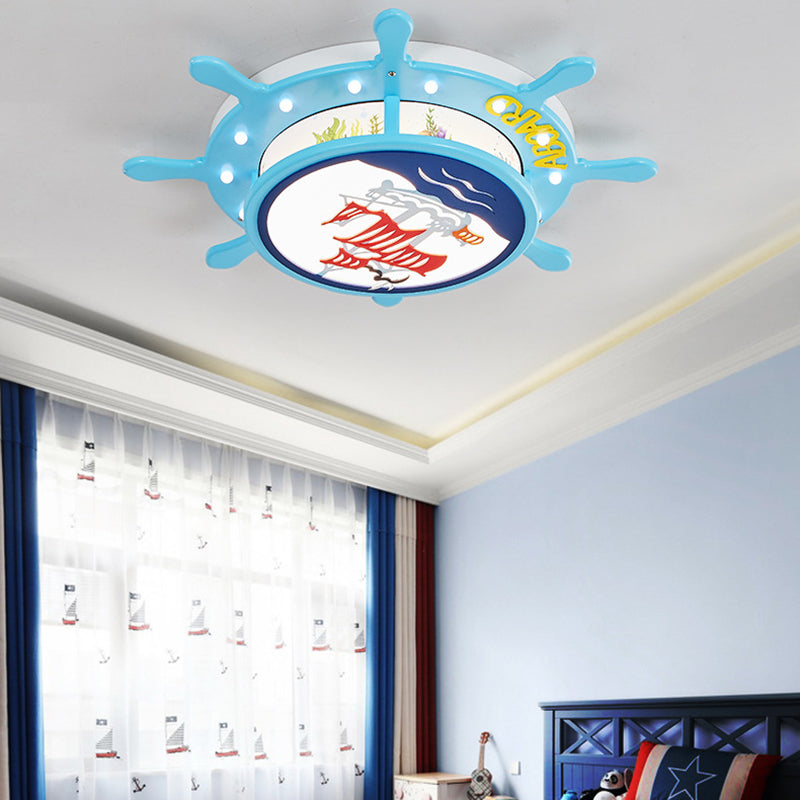 Wood Rudder Ceiling Light with Ship Boys Bedroom Nautical Ceiling Mount Light in Blue Blue Clearhalo 'Ceiling Lights' 'Close To Ceiling Lights' 'Close to ceiling' 'Flush mount' Lighting' 194840