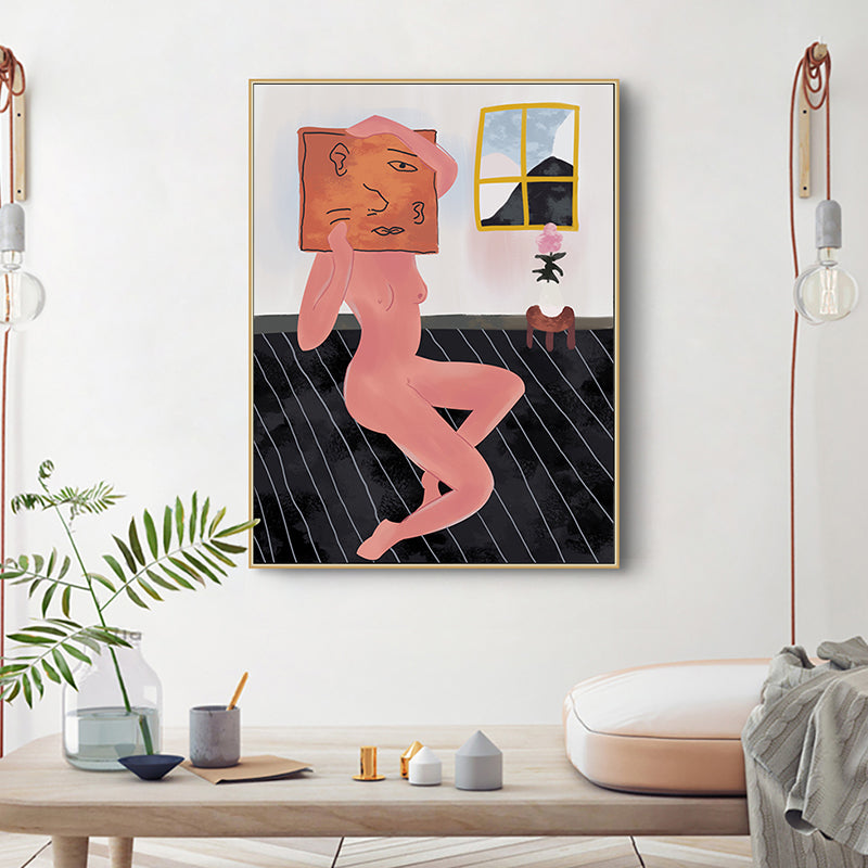 Nude with Weird Face Canvas Art Brown Modern Style Wall Decor for House Interior Brown Clearhalo 'Arts' 'Canvas Art' 1948409