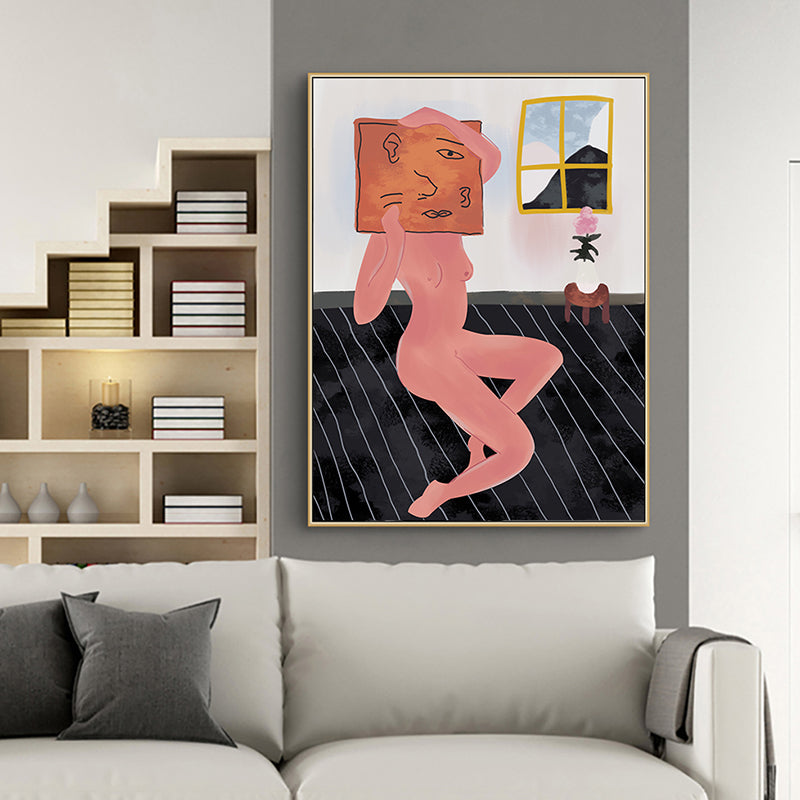 Nude with Weird Face Canvas Art Brown Modern Style Wall Decor for House Interior Clearhalo 'Arts' 'Canvas Art' 1948410