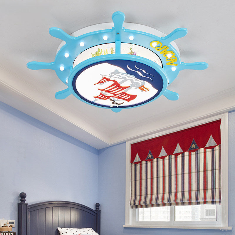 Wood Rudder Ceiling Light with Ship Boys Bedroom Nautical Ceiling Mount Light in Blue Clearhalo 'Ceiling Lights' 'Close To Ceiling Lights' 'Close to ceiling' 'Flush mount' Lighting' 194842