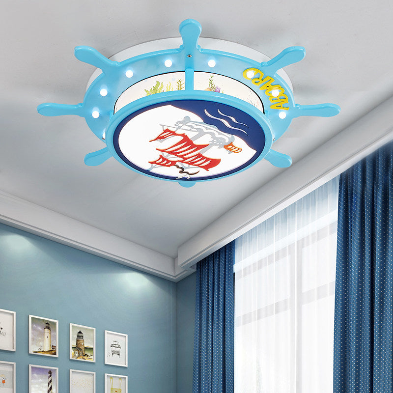 Wood Rudder Ceiling Light with Ship Boys Bedroom Nautical Ceiling Mount Light in Blue Clearhalo 'Ceiling Lights' 'Close To Ceiling Lights' 'Close to ceiling' 'Flush mount' Lighting' 194843