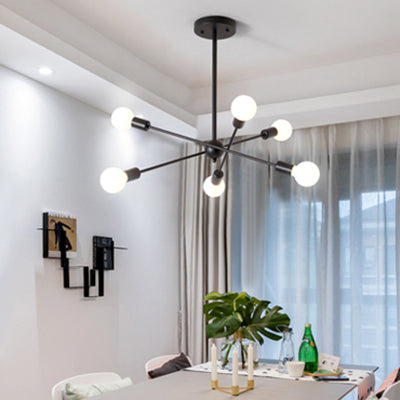 Bare Bulb Ceiling Chandelier Vintage Metal Suspension Chandelier Pendant Light in Black Clearhalo 'Ceiling Lights' 'Chandeliers' 'Modern Chandeliers' 'Modern' Lighting' 19485