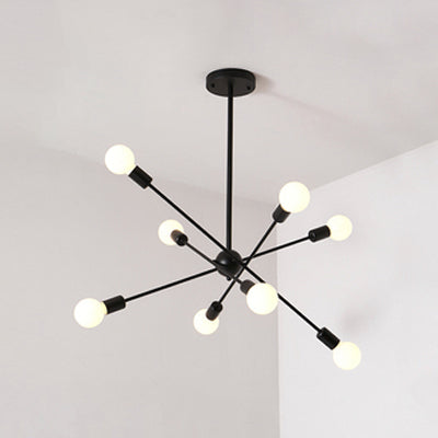 Bare Bulb Ceiling Chandelier Vintage Metal Suspension Chandelier Pendant Light in Black 8 Black Clearhalo 'Ceiling Lights' 'Chandeliers' 'Modern Chandeliers' 'Modern' Lighting' 19487