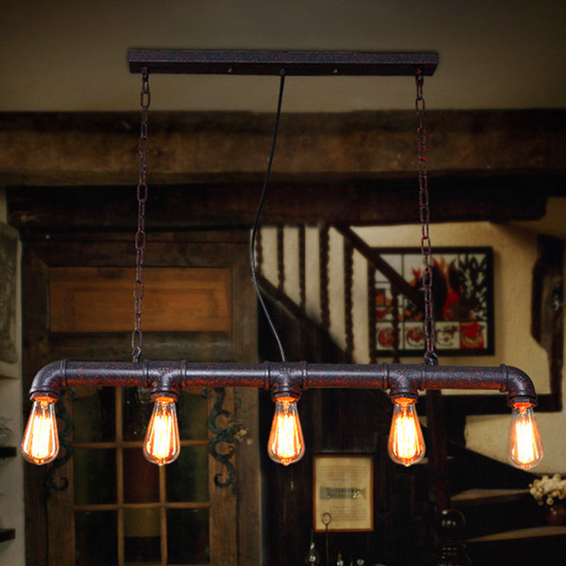 Rust 5-Light Hanging Pendant Industrial Style Iron Plumbing Pipe Island Light over Table Rust Clearhalo 'Ceiling Lights' 'Island Lights' Lighting' 1948772