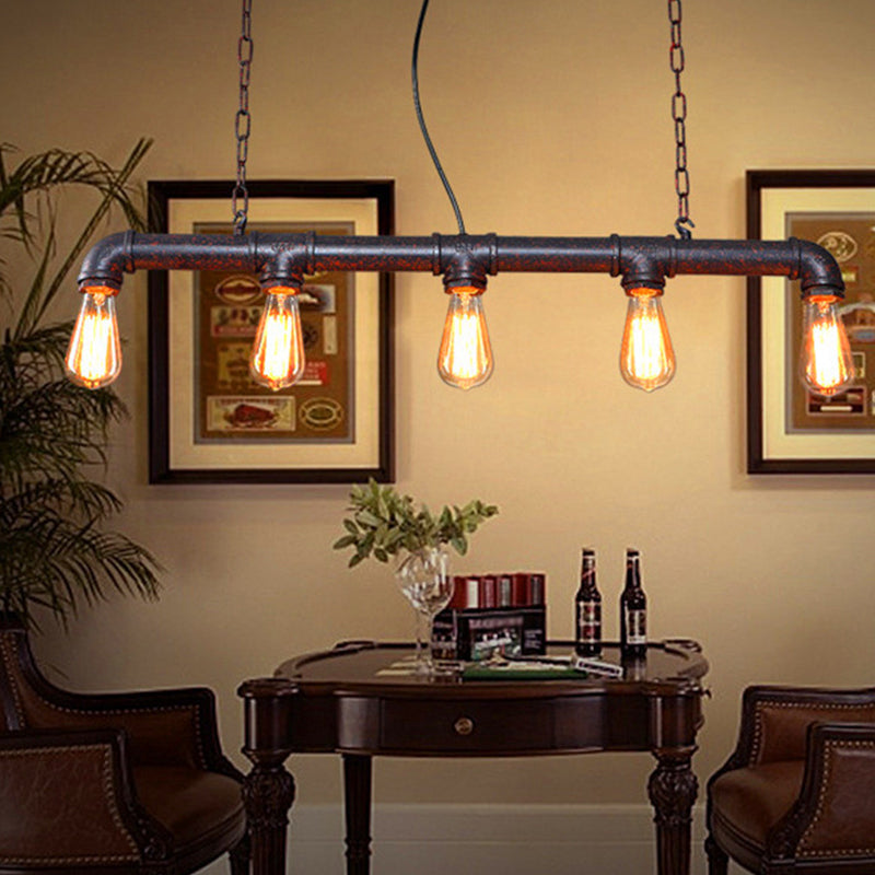 Rust 5-Light Hanging Pendant Industrial Style Iron Plumbing Pipe Island Light over Table Clearhalo 'Ceiling Lights' 'Island Lights' Lighting' 1948773