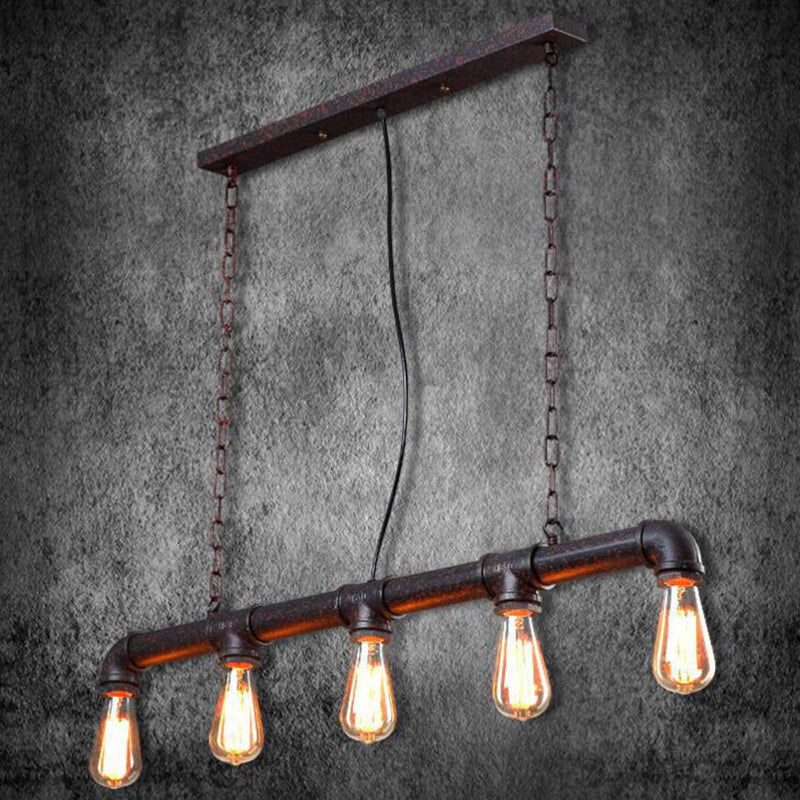 Rust 5-Light Hanging Pendant Industrial Style Iron Plumbing Pipe Island Light over Table Clearhalo 'Ceiling Lights' 'Island Lights' Lighting' 1948776