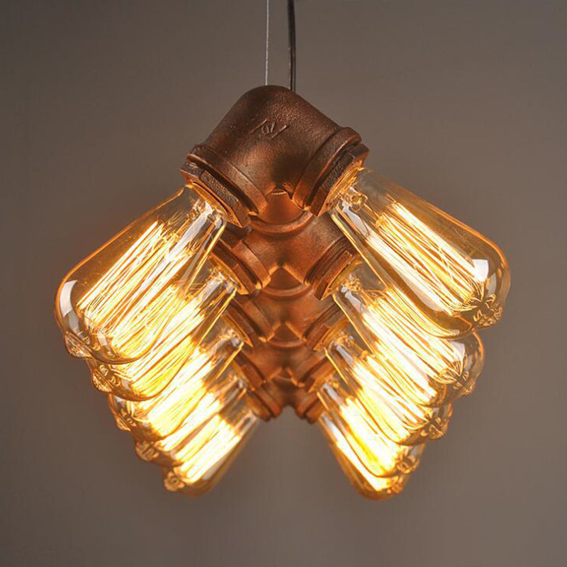 Black/Copper Symmetric Piping Pendant Industrial Metal 10 Bulbs Kitchen Dinette Island Light Fixture Clearhalo 'Ceiling Lights' 'Island Lights' Lighting' 1948779