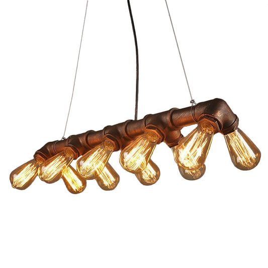 Black/Copper Symmetric Piping Pendant Industrial Metal 10 Bulbs Kitchen Dinette Island Light Fixture Clearhalo 'Ceiling Lights' 'Island Lights' Lighting' 1948781