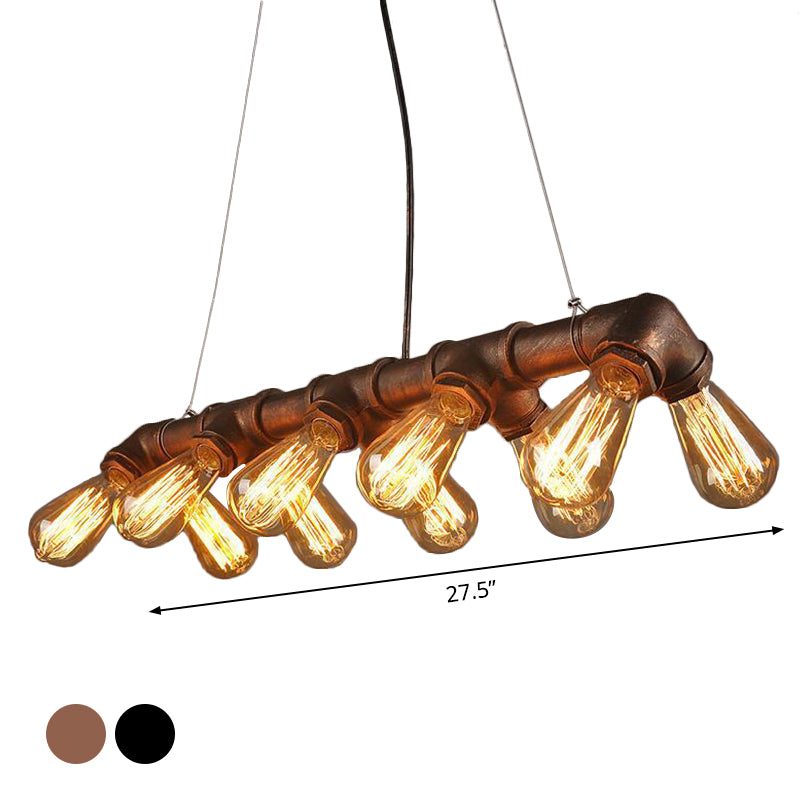 Black/Copper Symmetric Piping Pendant Industrial Metal 10 Bulbs Kitchen Dinette Island Light Fixture Clearhalo 'Ceiling Lights' 'Island Lights' Lighting' 1948782