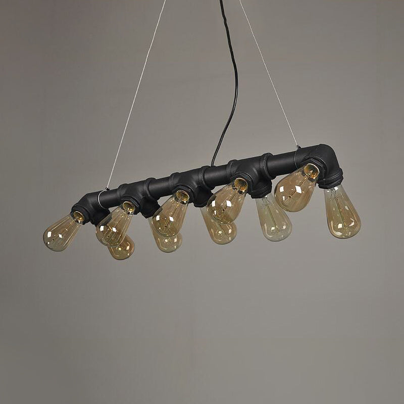 Black/Copper Symmetric Piping Pendant Industrial Metal 10 Bulbs Kitchen Dinette Island Light Fixture Clearhalo 'Ceiling Lights' 'Island Lights' Lighting' 1948784